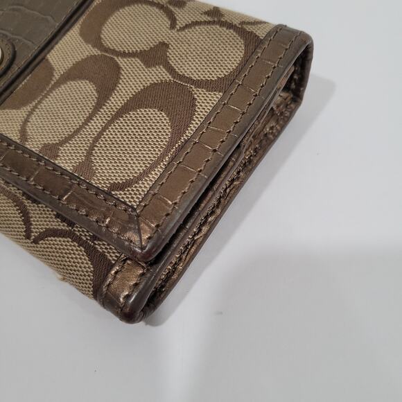 Coach Long Wallet Stripe Croc Envelope Metalic Brown Designer Large Leather - Picture 10 of 10